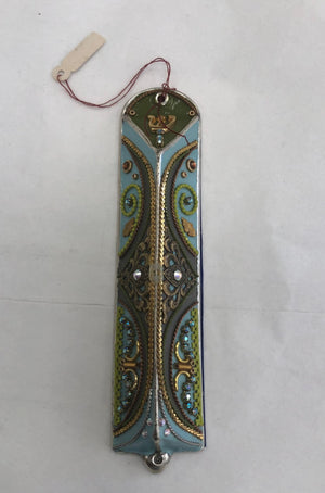 Modern Handmade Mezuzah Case Triangle Shape - Teal, Made in Israel