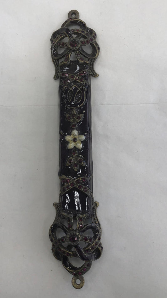 Handmade Jeweled Mezuzah Case - Deep Purple