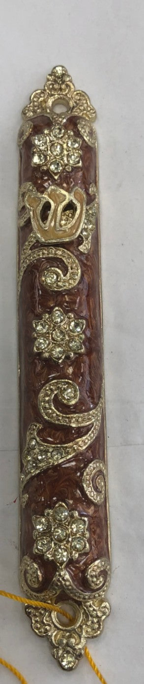 Handmade Jeweled Mezuzah Case - Amber