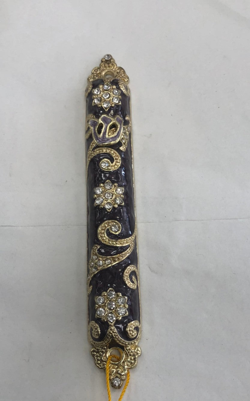 Handmade Jeweled Mezuzah Case - Black