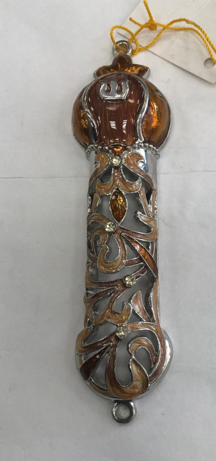 Handmade Jeweled Mezuzah Case with Pomegranate