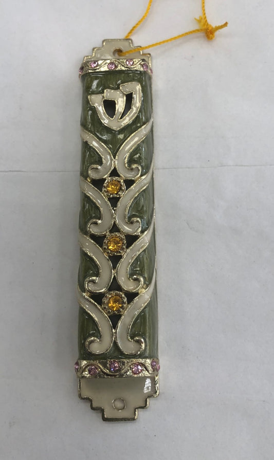 Handmade Jeweled Mezuzah Case, Emerald Green