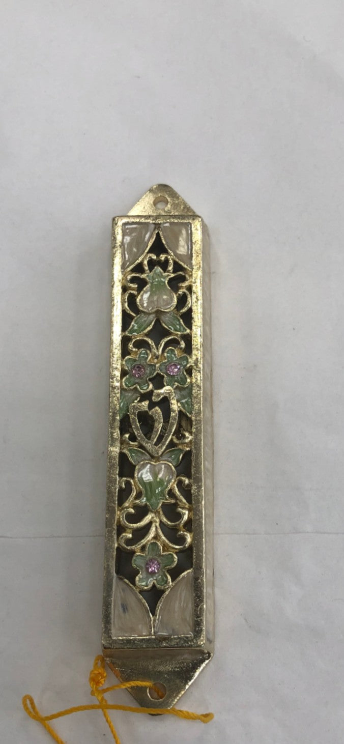 Metal Mezuzah Case with Enamel, Floral