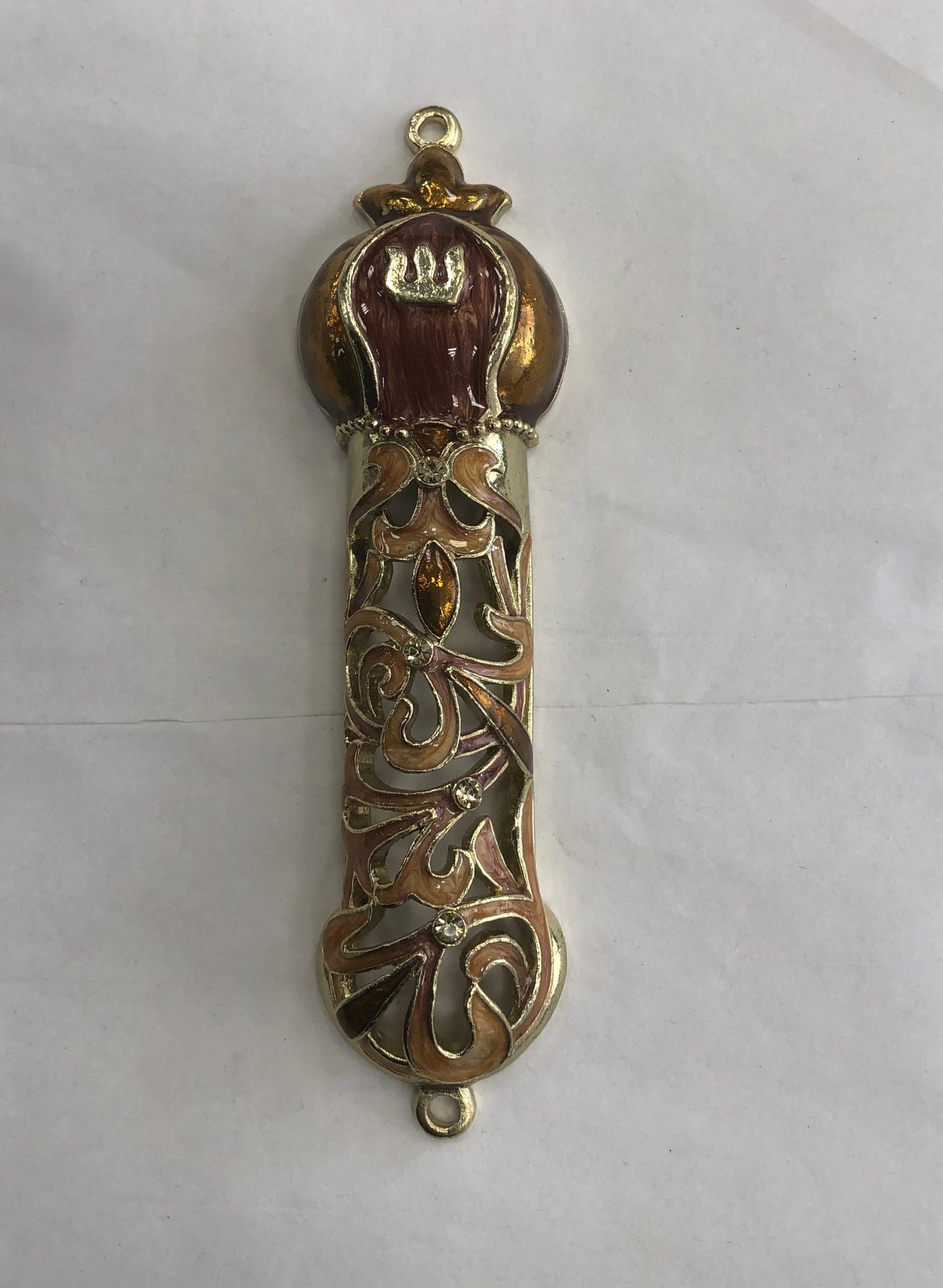 Jeweled Mezuzah Case with Enamel, Pomegranate - Amber