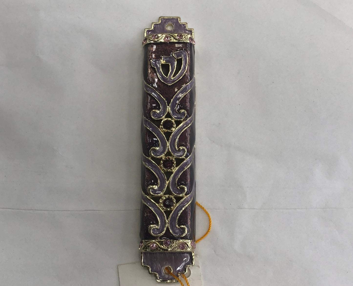 Jeweled Mezuzah Case With Enamel, Deep Purple