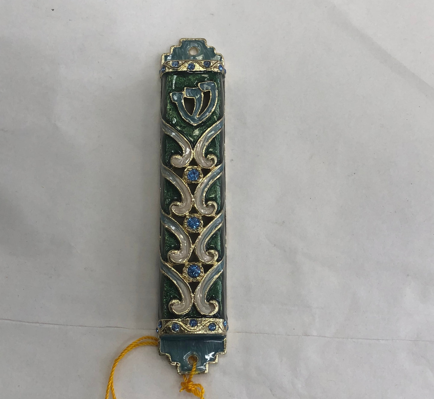 Jeweled Mezuzah Case With Enamel, Pine