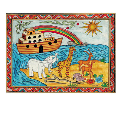 Noah's Ark Framed Painted Wooden Picture