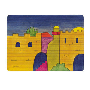 View of Jerusalem Wooden Hand-Painted Placemat - Riverdale Judaica