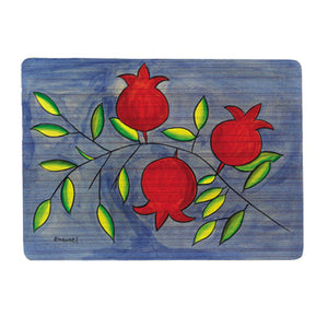 Leaves with Pomegrantates Wooden Hand-Painted Placemat - Riverdale Judaica