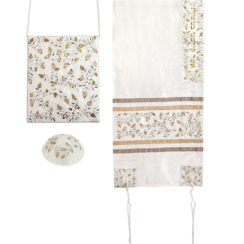 Tallit- Embroidered Pomegranates gold & silver (EM-TAB4Z) - Riverdale Judaica