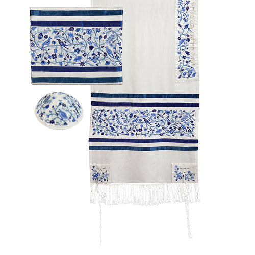 Tallit- Embroidered the Matriarchs- blue (EM-TAH2B) - Riverdale Judaica