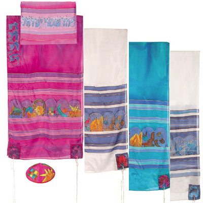 Yair emanuel Hand-Painted Silk Tallit  - The Twelve Tribes 21" x 77"  TS-7