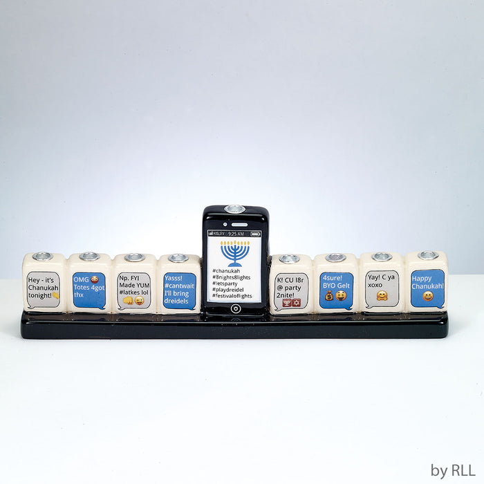 Hand-Painted Ceramic "Texting Menorah"