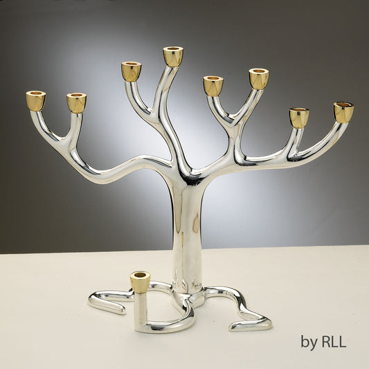 Large "Tree of Life" Menorah - Silver-plate with Gold Tone Cups