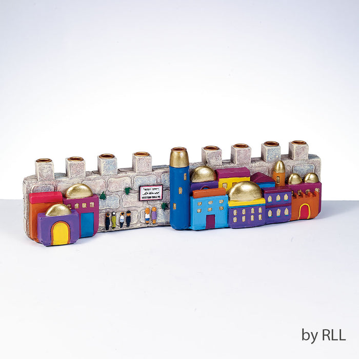 Jerusalem Hand-Painted Resin Menorah