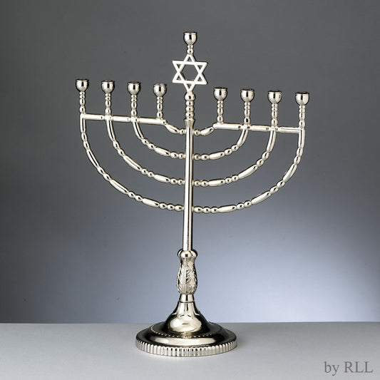 Large Traditional Menorah - Silvertone Finish