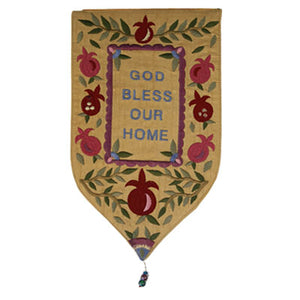 Small Gold God Bless Our Home Shield Tapestry - Riverdale Judaica