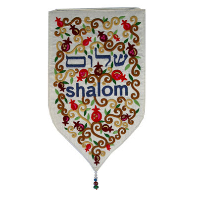 Small White Swirls, Pomegranates and Shalom Shield Tapestry