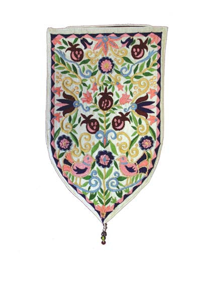 Small White Birds and Pomegranates Shield Tapestry
