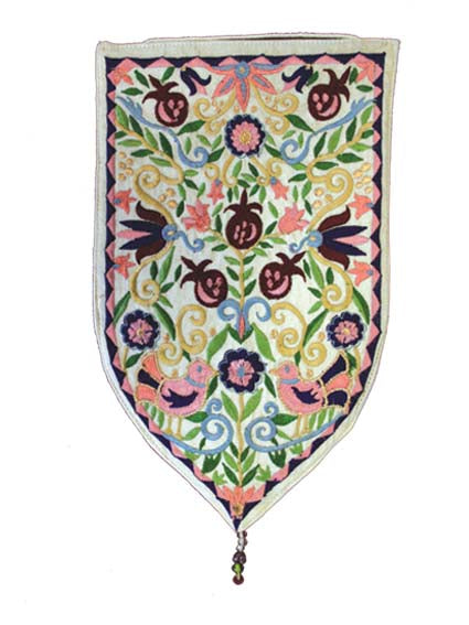 White Birds and Pomegranates Large Shield Tapestry
