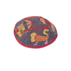 Multicolor Lions Hand Embroidered Kippah - Riverdale Judaica
