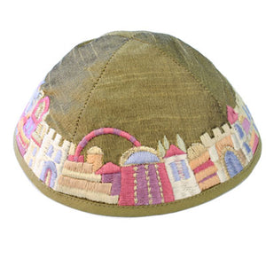 Gold and Colorful Embroidered Kippah - Riverdale Judaica