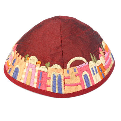 Red and Colorful Embroidered Kippah