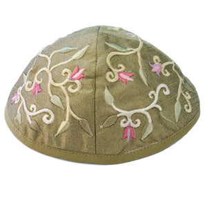 Gold Flowers Embroidered Kippah - Riverdale Judaica