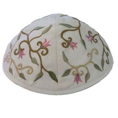 White Flowers Embroidered Kippah