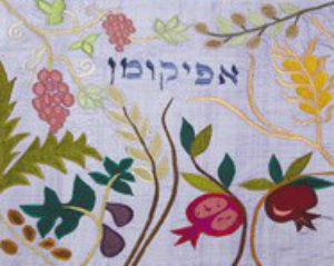 Raw Silk Afikomen Bag -Seven Species Blue (EM-AFR27) - Riverdale Judaica