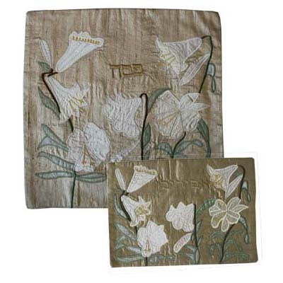 Raw Silk Afikomen Bag -Lily Silver (EM-AFR39) - Riverdale Judaica