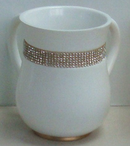 White Acrylic Washing Cup With Diamonds GOLD (WC-AVI714G)