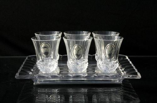 Set of 6 Crystal Glass & Silver Cups & Tray ( 16685 )