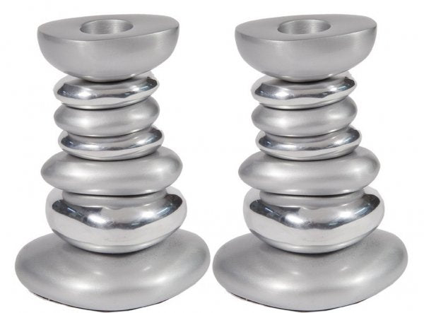 Anodized Aluminum Shabbat Candlestick - Stone Tower Silver (EM-CSG1) - Riverdale Judaica