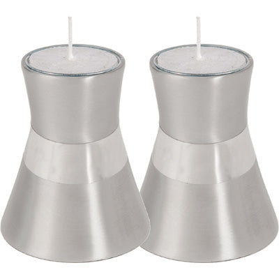 Anodized Aluminum Candlesticks Silver Small (EM-CMS1) - Riverdale Judaica