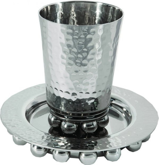 Kiddush Cup and Plate with Beads Silver (EM-CUA1) - Riverdale Judaica