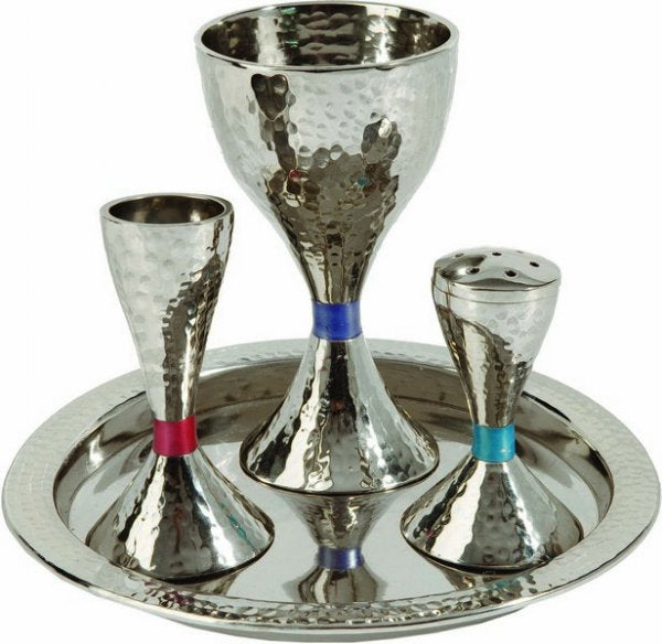 Yair Emanuel Nickel Havdalah Set - Hammer work - Silver (EM-HVC1) - Riverdale Judaica