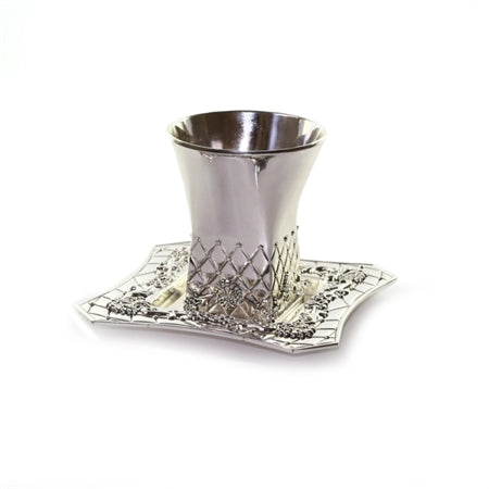 Silver Plated Kiddush Cup & Plate KC-X364 - Riverdale Judaica