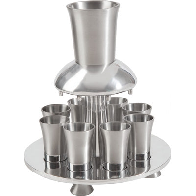 Anodized Aluminum Kiddush Fountain + Goblet + 8 Cups Silver (EM-FNM1)