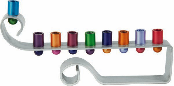 Hanukkah Menorah  Curl Anodized Aluminum Multicolor (EM-HMH2)
