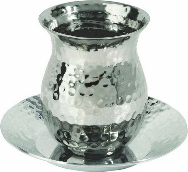 Nickel Kiddush Cup - Oval Hammer work (EM-CUH) - Riverdale Judaica