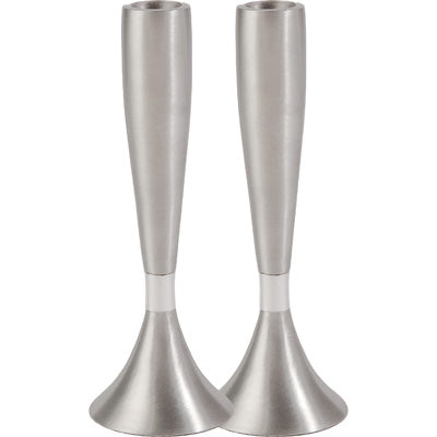 Anodized Aluminum Shabbat Candlesticks Large Silver (EM-CMM1) - Riverdale Judaica