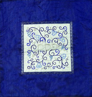 Embroidered Matzah Cover  Pomegranates White on Blue (EM-MMD1) - Riverdale Judaica