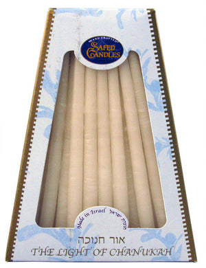 Deluxe Safed Chanukkah Candles White on White (CH-CP10) - Riverdale Judaica