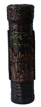 Crushed Leather with design Megilla Holder 16" (MG-CL16) - Riverdale Judaica