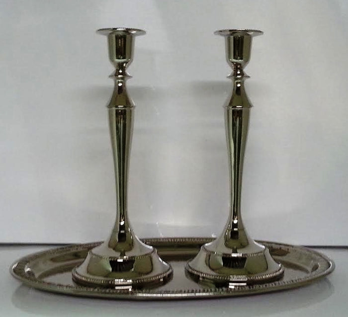 Nickel plated candlesticks with tray (CS-23002N)