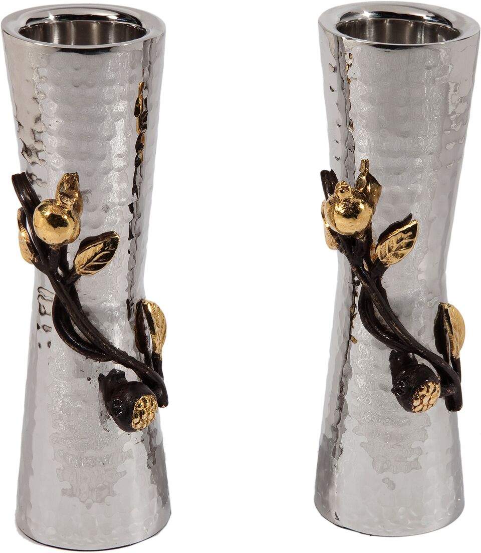 Emanuel Large Hammered Candlesticks with Pomegranate Branch (EM-CSZ1) - Riverdale Judaica