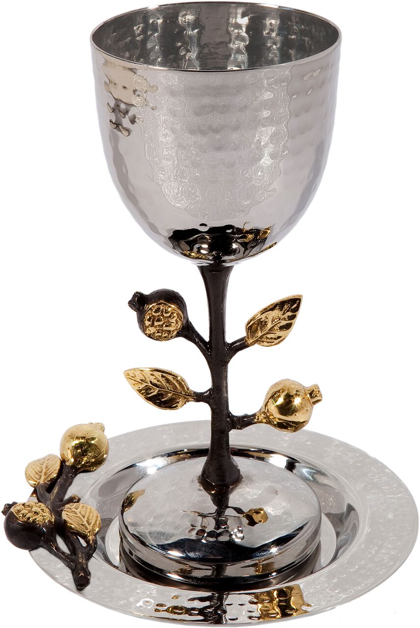 Emanuel Tall Hammered Kiddush Cup with Pomegranate Branch (EM-CUN1) - Riverdale Judaica