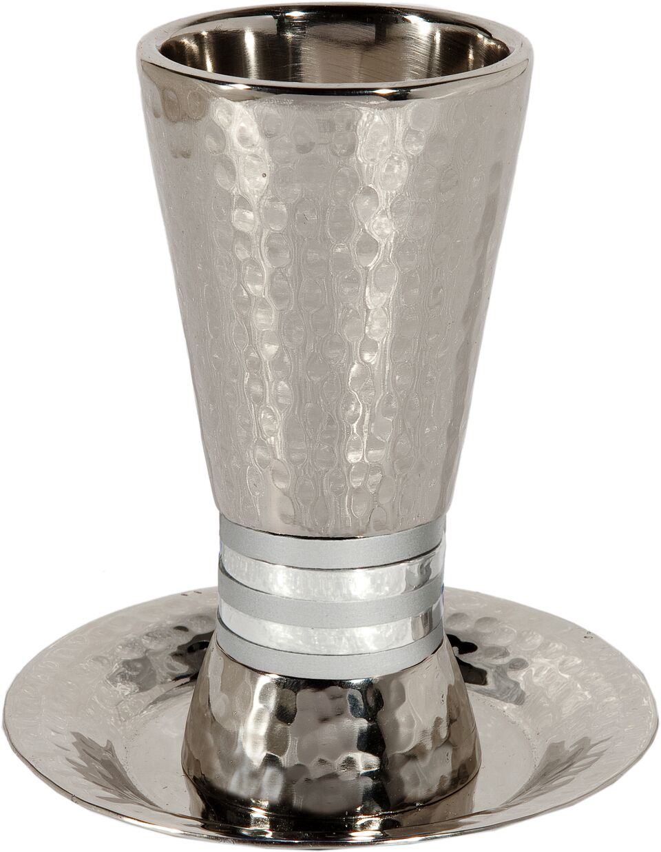 Emanuel Hammered Kiddush Cup Cone Shape-- Silver Rings (EM-CUT3) - Riverdale Judaica