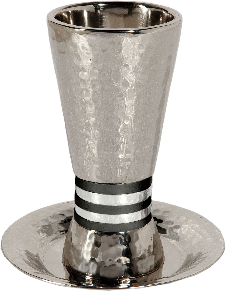 Emanuel Hammered Kiddush Cup Cone Shape-- Black Rings (EM-CUT4) - Riverdale Judaica